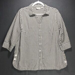 Joan Rivers Plaid Button Down Collared Top Large